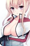  :o blonde_hair blush breasts capelet cleavage gloves graf_zeppelin_(kantai_collection) hair_between_eyes kantai_collection large_breasts long_hair looking_at_viewer nipple_slip nipples open_mouth qunqing solo 