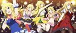  :d ;d ahoge blonde_hair blush breasts confetti forever_star_(idolmaster) green_eyes hoshii_miki huyumitsu idolmaster idolmaster_(classic) large_breasts long_hair medium_breasts multiple_persona my_dear_vampire one_eye_closed open_mouth pink_diamond_765 smile starpiece_memories v-shaped_eyebrows vital_sunflower 