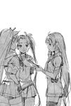  ayanami_(kantai_collection) branch_(blackrabbits) commentary_request greyscale kantai_collection long_hair monochrome multiple_girls remodel_(kantai_collection) samidare_(kantai_collection) sketch skirt yuudachi_(kantai_collection) 