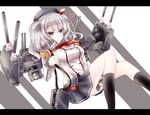  breasts hat hisui_(syarute) kantai_collection kashima_(kantai_collection) large_breasts long_hair military military_uniform miniskirt silver_hair skirt smile solo turret twintails uniform 