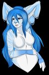  anthro black_background blue_fur blue_hair breasts ear_piercing featureless_breasts feline female fur hair half-closed_eyes kammymau mammal navel nude open_mouth piercing simple_background solo stripes teeth tongue 