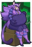  :3 abdominal_bulge ambiguous_prey anthro armwear belly big_belly big_breasts boots breasts cat claws clothed clothing colored_nails elbow_gloves face_paint feline female_pred footwear gloves hair high_heels hypnofood legwear long_hair mammal op&eacute;ra_kranz purple_hair purple_nails red_eyes shoes sitting soft_vore solatorobo sound_effects thick_thighs tights video_games vore 