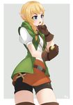 belt bike_shorts blonde_hair blue_eyes boots braid compass gloves hand_on_own_face highres jacket linkle long_hair open_mouth pointy_ears prof_(himyars) shirt shorts shorts_under_skirt skirt solo the_legend_of_zelda thigh_boots thighhighs twin_braids twintails zelda_musou 