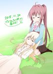  2girls az!_(azu) blonde_hair grass long_hair multiple_girls school_uniform sugiura_ayano toshinou_kyouko yuri yuru_yuri 