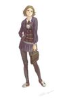  2013 bad_id bad_pixiv_id bag black_legwear contrapposto dated frown full_body hand_on_hip highres original pantyhose pleated_skirt satchel school_uniform shoes simple_background skirt sneakers solo standing white_background zhoujialin 