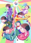  ;) backpack bag bald baseball bouquet brothers brown_hair cat cat_food cellphone closed_eyes dekapan denim finger_gun flower glowstick hands_in_pockets hat hood hoodie jacket jeans letter machiyaki male_focus matsuno_choromatsu matsuno_ichimatsu matsuno_juushimatsu matsuno_karamatsu matsuno_osomatsu matsuno_todomatsu multicolored multicolored_background multiple_boys necktie one_eye_closed osomatsu-kun osomatsu-san pants phone porkpie_hat sextuplets shirtless shorts siblings sleeves_past_wrists slippers smartphone smile 