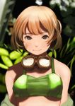  alternate_costume bad_id bad_twitter_id bandaid bandaid_on_face bikini blurry bokeh brown_hair commentary_request depth_of_field do_(artist) goggles goggles_around_neck kantai_collection looking_at_viewer oboro_(kantai_collection) short_hair smile solo swimsuit 
