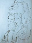  abs blue_background canine capcom captainjohkid darkstalkers flakjacket0204 jon_talbain male mammal monochrome muscular pecs simple_background solo video_games were werewolf wolf 