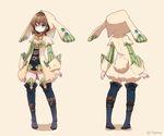  animal_hood blue_eyes brown_hair bunny_tail diten fantasy full_body hood multiple_views original short_hair simple_background tail turnaround 