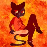  2018 abstract_background anthro baseball_bat cat clothed clothing feline female full_body fully_clothed holding_object mae_(nitw) mammal night_in_the_woods red_eyes sgtcarrotneko shirt solo tagme video_games whiskers 