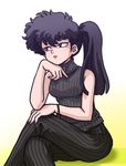  black_hair hand_on_own_chin kunou_kodachi pants ranma_1/2 ribbed_shirt shirt side_ponytail sleeveless sleeveless_turtleneck solo striped striped_pants turtleneck wanta_(futoshi) 