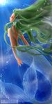  1girl artist_name back breasts bubble dated from_behind green_hair long_hair medium_breasts mermaid monster_girl original sideboob solo sparkle topless underwater yukimi_daifuku_(taritari_kikaku) 