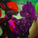  anthro blush breasts canine duo feline female fur hair half-closed_eyes hug hybrid lovespell male male/female mammal nude open_mouth purple_fur purple_hair red_hair tongue wolf 