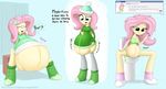  2015 augustbebel belly big_belly big_breasts blue_eyes breasts burping chubby clothing digestion english_text equestria_girls female fluttershy_(eg) hair human legwear long_hair mammal my_little_pony open_mouth overweight pink_hair simple_background solo text vore yellow_skin 