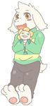  3_toes anthro asriel_dreemurr blush caprine clothing flower flowey_the_flower front_view goat h155296 horn male mammal monster open_mouth orange_eyes pants plant shirt solo standing toes undertale video_games young 