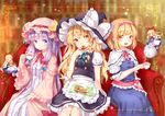  alice_margatroid apron blonde_hair blue_dress bow braid capelet coat cookie couch crescent cup dress eating food hair_bow hairband hat hat_bow kirisame_marisa long_hair long_sleeves looking_at_viewer mimi_(mimi_puru) mob_cap multiple_girls open_clothes open_coat open_mouth patchouli_knowledge pouring puffy_short_sleeves puffy_sleeves purple_dress purple_eyes purple_hair sash shanghai_doll shirt short_hair short_sleeves single_braid sitting skirt skirt_set smile striped striped_dress teacup teapot touhou very_long_hair vest waist_apron white_bow wide_sleeves witch_hat 