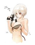  bad_id bad_twitter_id beretta_92 between_breasts bikini bikini_top breast_hold breasts cartridge front-tie_top gun handgun highres kirii large_breasts looking_down magazine_(weapon) original pistol red_eyes short_hair silver_hair solo swimsuit untied untied_bikini upper_body weapon 