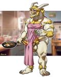  apron asgore_dreemurr balls beard biceps blush bulge caprine chest_tuft chubby cooking crown erection facial_hair fur goat hairy looking_at_viewer male mammal monster musclegut muscular naked_apron nude penis pubes rossciaco solo standing tuft undertale video_games 