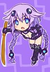  bad_id bad_pixiv_id bent_over blue_eyes braid breasts chibi cleavage full_body gloves hair_ornament kamia_(not_found) long_hair looking_at_viewer medium_breasts neptune_(series) purple_hair purple_heart sword symbol-shaped_pupils twin_braids very_long_hair weapon wooden_sword 