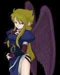  angel_wings bad_id bad_pixiv_id blonde_hair blush boots breasts breath_of_fire breath_of_fire_ii bridal_gauntlets dress eriko eyeliner green_eyes knee_boots large_breasts large_wings legs long_hair long_legs makeup nina_(breath_of_fire_ii) no_panties purple_wings side_slit solo thigh_boots thighhighs thighs wings 