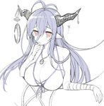  bad_id bad_pixiv_id breasts cleavage danua draph granblue_fantasy highres horns large_breasts long_hair monochrome pointy_ears sakiyo_cake simple_background solo white_background 