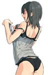  black_bra black_hair black_panties bra breasts from_behind kantai_collection large_breasts open_mouth panties simple_background solo takao_(kantai_collection) underwear underwear_only white_background yukichi_(ohuton_zzz) 