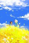  blue_hair brown_hair cloud day grass green_eyes male_focus mikleo_(tales) multiple_boys purple_eyes sky sorey_(tales) tales_of_(series) tales_of_zestiria yanzhan younger 