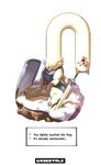  bad_id bad_pixiv_id blush_stickers copyright_name dialogue_box dog english faux_figurine highres koyoi_mitsuki lesser_dog long_neck neck_growth no_humans shield sitting snow sword tongue tongue_out undertale weapon 
