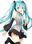  aqua_eyes aqua_hair bare_shoulders black_legwear boots detached_sleeves hatsune_miku headset long_hair looking_at_viewer necktie open_mouth skirt sleeveless smile solo thigh_boots thighhighs tika_(mika4975) twintails very_long_hair vocaloid 