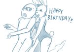  anon butt_touching duo english_text female fishboner_(artist) happy human lagomorph male mammal open_mouth rabbit simple_background sketch smile suggestive surprise tagme text white_background yelling 