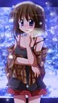  blue_eyes breath brown_hair dress kanon misaka_shiori shawl shishinon short_hair snow solo standing 