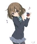  brown_eyes brown_hair castanets core_(mayomayo) cowboy_shot hirasawa_yui instrument k-on! one_eye_closed pantyhose sakuragaoka_high_school_uniform school_uniform short_hair solo un_tan 