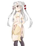  alternate_costume amatsukaze_(kantai_collection) black_legwear blush brown_eyes character_print china_dress chinese_clothes commentary_request double_bun dress garter_straps hair_ornament kanisaka_shizuku kantai_collection long_hair looking_at_viewer looking_back no_panties rensouhou-kun simple_background solo thighhighs white_background 