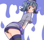 ? a-ktoo alternate_color black_panties blush breasts leaning_forward looking_at_viewer medium_breasts milk_(pop'n_music) panties player_2 pop'n_music solo thighhighs underwear 