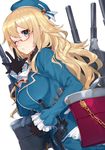  ;o artist_name atago_(kantai_collection) beret bespectacled black_gloves blonde_hair blue_eyes chain cowboy_shot frilled_sleeves frills glasses gloves hat kantai_collection long_hair machinery mika_pikazo one_eye_closed red-framed_eyewear semi-rimless_eyewear solo under-rim_eyewear uniform 