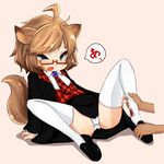  animal_ears blood brown_hair dog_ears dog_tail glasses original panties school_uniform short_hair solo_focus tail teranekosu thighhighs underwear white_panties 