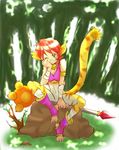  animal_ears artist_request blush breasts breath_of_fire breath_of_fire_ii bustier cat_ears cat_tail claws facial_mark full_body furry gloves green_eyes no_panties no_pants open_mouth orange_hair rinpoo_chuan short_hair solo source_request tail 