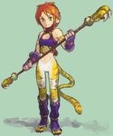  animal_ears artist_request blush breasts breath_of_fire breath_of_fire_ii bustier cat_ears cat_tail claws facial_mark full_body furry gloves green_eyes no_panties no_pants open_mouth orange_hair rinpoo_chuan short_hair small_breasts solo source_request staff tail 