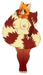  anthro breasts female fur hair kitsunewaffles-chan mammal nude one_eye_closed open_mouth orange_hair purple_eyes red_panda solo 