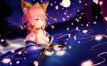  animal_ears breasts cleavage fate/extra fate_(series) flower fox_ears full_moon hair_ornament highres japanese_clothes kimono md5_mismatch medium_breasts moon night orange_eyes pink_hair resized rimuu sky solo star_(sky) starry_sky tamamo_(fate)_(all) tamamo_no_mae_(fate) torii upscaled 