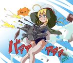  2015 4suke ahoge aqua_eyes arms_behind_head artist_name bangs battle_tendency blonde_hair commentary_request dated firing german glasses grin gun hair_ribbon hat i-8_(kantai_collection) jacket jojo_no_kimyou_na_bouken jojo_pose kantai_collection long_hair long_sleeves low_twintails machine_gun one-piece_swimsuit parody pose ribbon rudolph_von_stroheim sailor_hat school_swimsuit smile solo swimsuit thighhighs trait_connection twintails weapon white_legwear white_ribbon zettai_ryouiki 