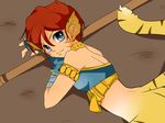  animal_ears bare_shoulders breasts breath_of_fire breath_of_fire_ii capcom cat_ears cat_tail furry green_eyes highres no_panties no_pants orange_hair pointy_ears rinpoo_chuan short_hair solo striped tail white_background 