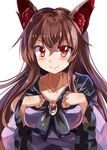  animal_ears breasts brooch brown_eyes brown_hair collarbone e.o. hands_on_own_chest imaizumi_kagerou jewelry large_breasts long_sleeves looking_at_viewer smile solo touhou upper_body wide_sleeves wolf_ears 