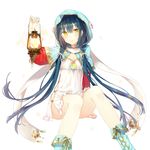  black_hair boots capelet dress hair_ribbon hood lantern long_hair looking_at_viewer low_twintails no_panties original ribbon simple_background sitting solo tika_(mika4975) twintails very_long_hair white_background yellow_eyes 