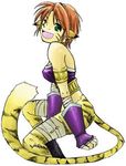  animal_ears artist_request blush breasts breath_of_fire breath_of_fire_ii bustier cat_ears cat_tail claws facial_mark full_body furry gloves green_eyes lowres no_panties no_pants open_mouth orange_hair rinpoo_chuan solo source_request tail 