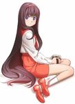  aconitea bad_id bad_pixiv_id black_hair cardcaptor_sakura crossed_legs daidouji_tomoyo from_side full_body hairband long_hair purple_eyes school_uniform serafuku sitting socks solo very_long_hair yokozuwari 