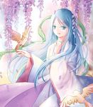  absurdres amaterasu_(p&amp;d) aqua_hair bird blue_eyes flower highres japanese_clothes long_hair puzzle_&amp;_dragons solo wisteria xiao_yung_lin 