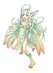  :d ahoge bare_shoulders boots dress elbow_gloves full_body gloves green_dress green_hair long_hair looking_at_viewer mon-musu_quest! open_mouth purutoppu_(toranohige) side_slit simple_background smile solo sylph_(mon-musu_quest!) white_background wings yellow_eyes 
