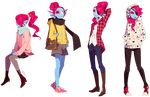 alternate_costume aryll_(marbles) blue_skin casual eyepatch fashion full_body head_fins pantyhose red_hair scarf smile transparent_background undertale undyne yellow_eyes 