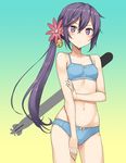  :t akebono_(kantai_collection) bare_shoulders bell blue_bra blue_panties blush bow bow_bra bow_panties bra breasts commentary_request eyebrows eyebrows_visible_through_hair flower gradient gradient_background hair_bell hair_between_eyes hair_flower hair_ornament jingle_bell kantai_collection long_hair looking_at_viewer navel panties ponytail pout purple_eyes purple_hair side_ponytail small_breasts solo standing takayaki torpedo tsurime underwear underwear_only v-shaped_eyebrows 